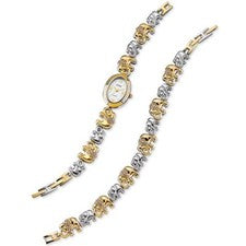 Juego de reloj y pulsera elefante enchapado en plata y oro de Lenox ~ Nuevo en caja