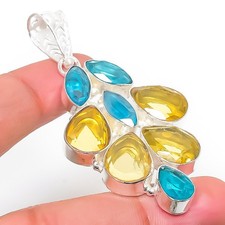Citrino, topacio piedras preciosas hecho a mano 925 plata esterlina joyería c...
