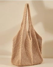 Bolso de Mano Cupshe-F-Beige Para Mujer Ropa de Playa Tejido Neutro Crochet Malla. Nuevo