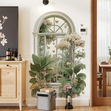Pegatina de pared de flores 3D extraíble con plantas verdes para decoración de habitaciones