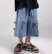 Pantalones de mezclilla sueltos holgados estilo japonés para hombre