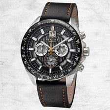 Regent reloj de cuero para hombres reloj de pulsera cuarzo negro naranja correa de cuero URBA828