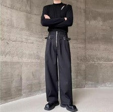 Pantalones sueltos con correa hebilla cremallera gótica punk de moda para hombre Pantalones informales juveniles