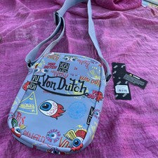 Bolso Bandolera Von Dutch Jax Gris 9 Pulgadas Nuevo Con Etiquetas Cremallera Lona Nunca Usado