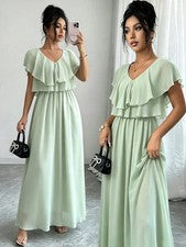 Elegante Maxivestido para Mujer Verde Menta Escote en V