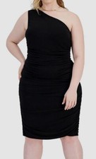Vestido para mujer Emerald Sundae negro de moda con un hombro acanalado talla grande 16