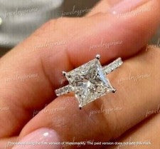 Anillo de boda de compromiso de diamantes creado en laboratorio de corte princesa de 3 quilates de plata de ley 925