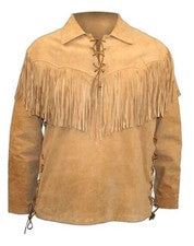Camisa Mountain Man de Cuero con Flecos Exclusiva Ropa Occidental Estilo Nativo Americano