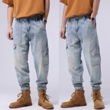Moda Para Hombres Mono Denim Pantalones Rectos Jeans Bolsillo Japonés Informal Pantalones