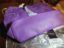 MUJER LAGGO Geniune Cuero Tejido Grande Púrpura Bolso de Mano, Cartera Correa