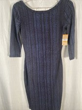 Vestido Rachel Roy Mujer Pequeño Manga 3/4 Cuello en V Azul Negro Rayas Lápiz