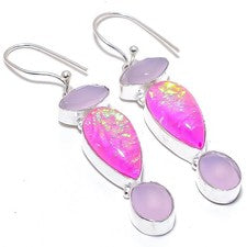 Pendiente de joyería de plata esterlina 925 con piedras preciosas de calcedon...