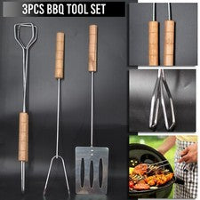 Juego de herramientas para parrilla 3 piezas pinzas de acero inoxidable para barbacoa tenedor espátula juego camping al 
