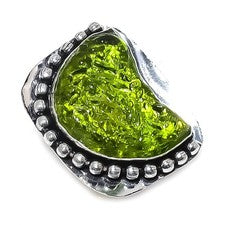 Anillo de joyería de plata de ley 925 hecho a mano con piedras preciosas de cuarzo moldavita talla 8 u101