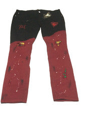 Pantalones de mezclilla Kleep para hombre talla 42x32 Chairo ajustados desgastados elásticos rojos negros