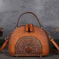 Bolso de hombro retro clásico de cuero genuino para mujer