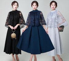 Vestido de noche para mujer dulce empalme vestido medio cintura alta moda falda línea A