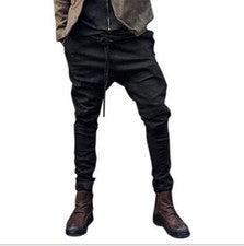 Hombres Moda Informal Entrepierna Caída Harén Pantalones Hip Hop Sólidos Informales Negros Pantalones