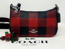 🌟🌷Bolso Bandolera Coach Jes Estampado Buffalo Cuadros Negro y Rojo *AUTÉNTICO* NUEVO CON ETIQUETAS