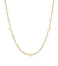 Gargantilla Boho Oro Luna y Sol Collares Perla Colgante Chapado en Oro 18k Delicado Oro