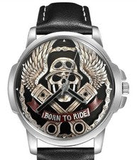 Born To Ride Punk calavera motor motor motorista correa de cuero gran regalo reloj de pulsera