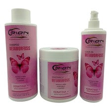 Orion Metamorfosis Queratina Cuidado del Cabello Kit de 3 Pasos Champú Mascarilla Sin Enjuague