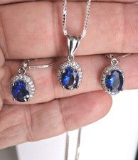 Conjunto de pendientes collar tanzanita circonita sintética ovalados para ocasiones de lujo