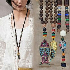 Collar largo Mala collar de cuentas de madera Nepal colgantes hechos a mano joyería budista