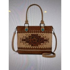 Bolso de Mano/Bolso Bandolera Montana West Western Tooled Azteca Oculto Marrón Nuevo con Etiquetas