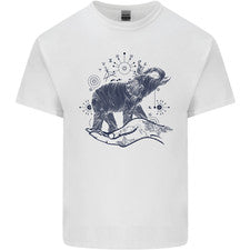Camiseta estilo sacro elefante meditación tatuaje arte hombre algodón claro