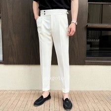 Pantalones informales de talle alto para hombre Moda Hermoso ajustado recto traje pantalón