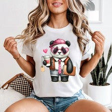 Camiseta para mujer Panda Coffee Lover Heart gafas de sol