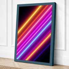 Arte de pared moderno en lienzo de diagonales de neón decoración del hogar listo para colgar