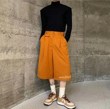 Pantalones Cortos Informales Plisados Sueltos para Hombres Moda Invierno Retro Juventud
