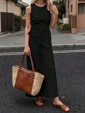 Vestido slim fit sin mangas negro para mujer