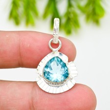 Colgante de joyería de plata de ley 925 hecho a mano con piedras preciosas de topacio azul regalo por amor