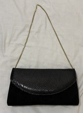 Bolso sin asas de hombro Van Dal Martina negro de gamuza/impresión de serpiente de cuero NUEVO