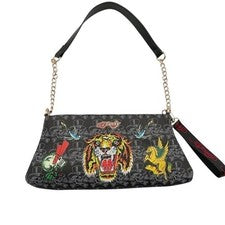 Bolso de hombro Ed Hardy para mujer Y2K estrás calavera de tigre nuevo con etiquetas cadena dorada emo glamour