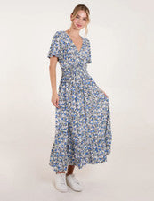 Maxi Vestido Para Mujer Informal Calce Relajado Cuello en V Ditsy Floral Acampanado Dobladillo Ancho