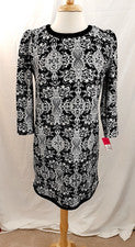 Vestido recto Xhilaration para mujer talla M negro blanco Ikat manga larga elástico nuevo con etiquetas