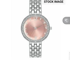 Reloj de vestir Time & True tono plata pulsera esfera cristal rosa China para mujer