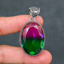 Colgante de plata de ley 925 con piedras preciosas de turmalina de sandía hecho a mano joyería regalo