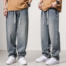 Moda Para hombres Pantalones Rectos con Cordón Pantalones Sueltos Jeans Hip Hop Retro Informal Pantalón