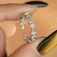 Anillo ajustable de plata de ley 925 con enlace de mariposa de cristal para mujer