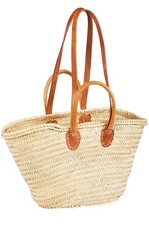 Marrakech Bolso Cesta Pequeño De Palma Y Cuero Natural 50 cm