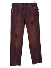 Entre Amis NUEVO Pantalones Chinos Para Hombre Talla 34 Borgoña Sarga Envejecidos 34x29