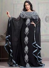 Vestido Islámico Kaftán Dubai Elegante Negro Marroquí Georgette Vestido Eid OFERTA Largo