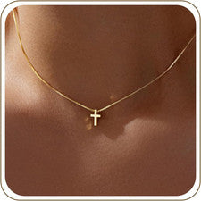 Collar Cruz Regalos Día de la Madre para Mamá para Mujer Niña, Delicado Oro 14K Plata