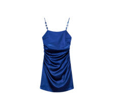 Nuevo con etiquetas Mini Vestido Zara Efecto Satinado Para Mujer Pequeño Azul Sin Mangas Correa de Cadena NUEVO