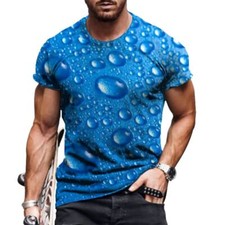 Hombres Camiseta Moda 3D Azul Agua Gotas Gráfico Manga Corta Fiesta Sedoso Tee